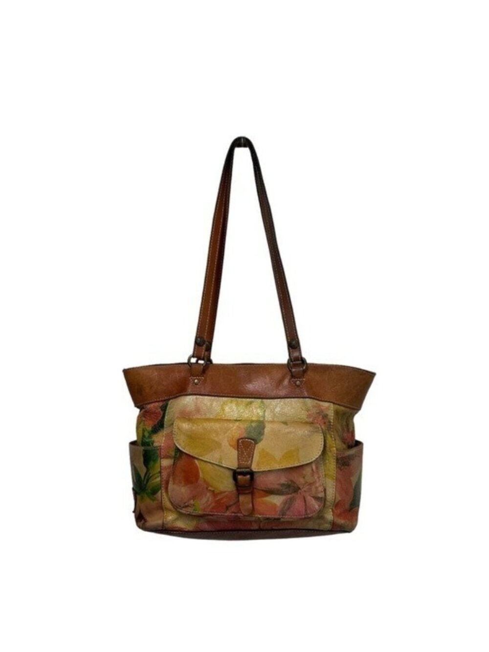 Patricia Nash Floral Leather Tote with Brown Trim